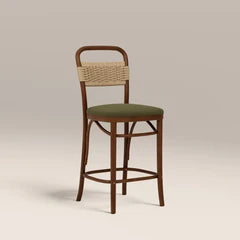Daisy Wooden Kitchen Stool | Olive Green Sustainable Velvet & Walnut