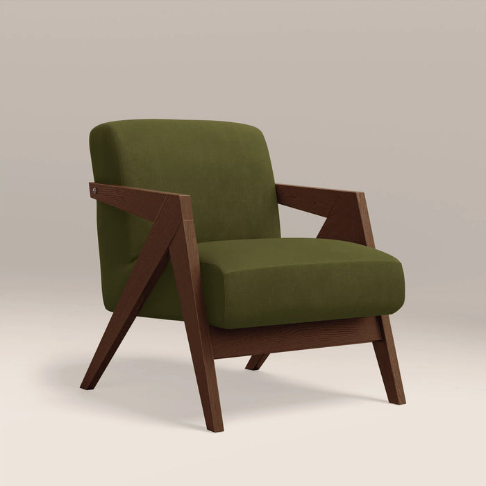 Bennie Accent Chair Olive Green Sustainable Velvet & Walnut