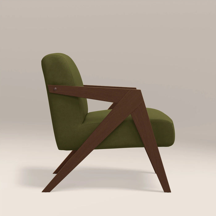 Bennie Accent Chair Olive Green Sustainable Velvet & Walnut