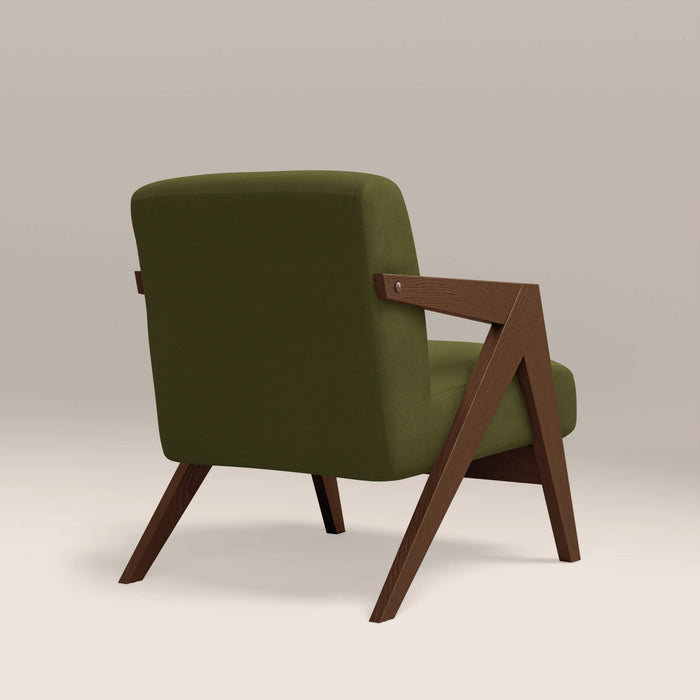 Bennie Accent Chair Olive Green Sustainable Velvet & Walnut