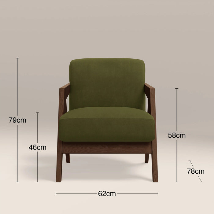 Bennie Accent Chair Olive Green Sustainable Velvet & Walnut