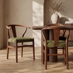 Bjorn Wooden Dining Chair | Moss Green Sustainable Mohair Velvet & Walnut