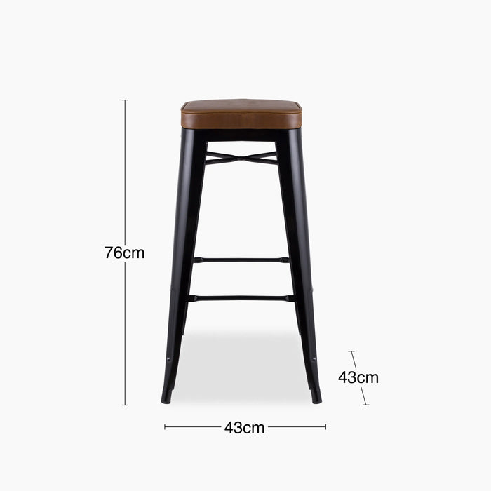 Tolix Style Stackable Bar Stool | Tan Faux Leather & Black