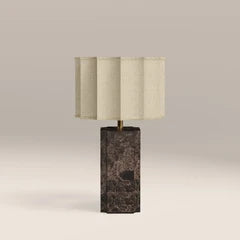 Brookes Table Lamp | Natural Linen & Chocolate Brown Marble