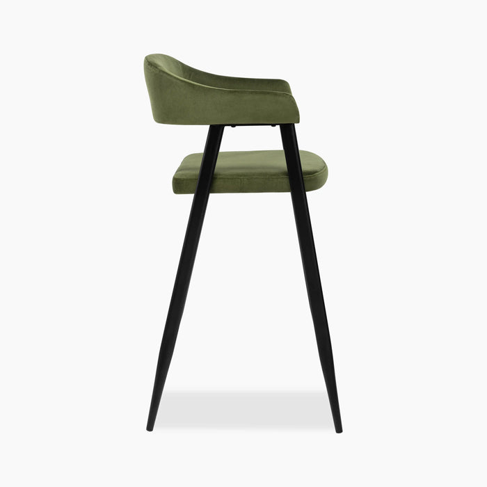 Presley Bar Stool | Olive Green Sustainable Velvet & Black