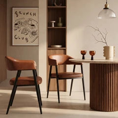 Presley Carver Dining Chair | Vintage Tan Faux Leather & Black