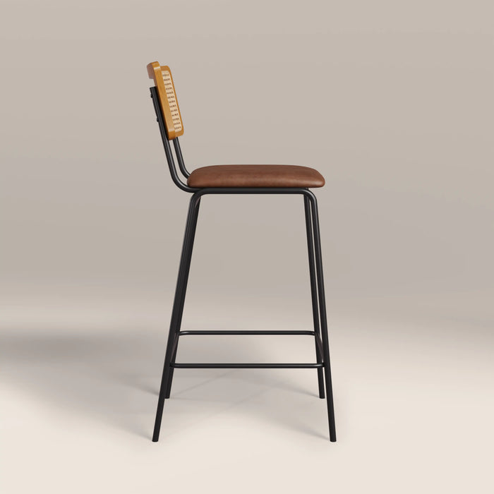 Willis Bar Stool | Vintage Tan Faux Leather & Black