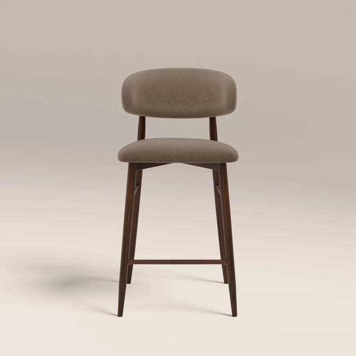 Halston Kitchen Stool | Truffle Brown Sustainable Mohair Velvet & Walnut
