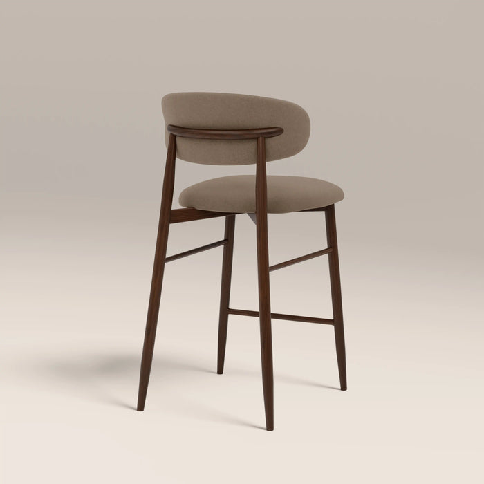 Halston Kitchen Stool | Truffle Brown Sustainable Mohair Velvet & Walnut