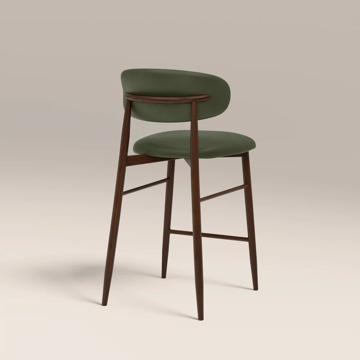 Halston Kitchen Stool | Vintage Green Faux Leather & Walnut