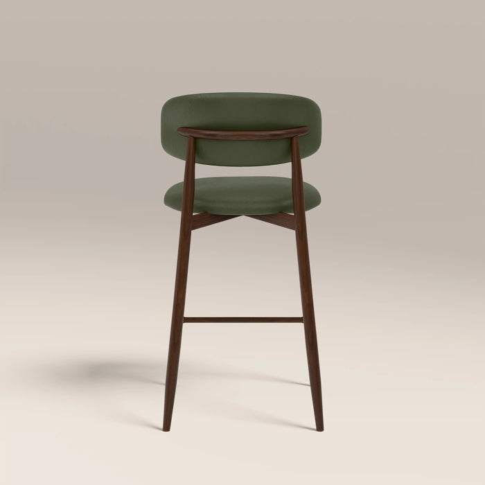 Halston Kitchen Stool | Vintage Green Faux Leather & Walnut