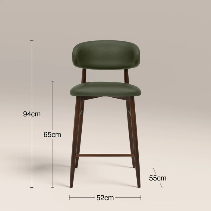 Halston Kitchen Stool | Vintage Green Faux Leather & Walnut