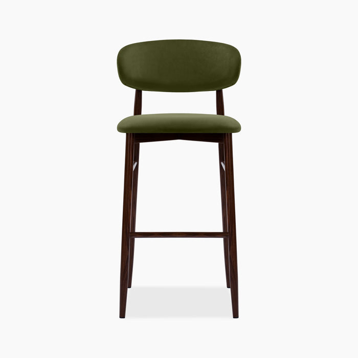 Halston Bar Stool | Olive Green Sustainable Velvet & Walnut