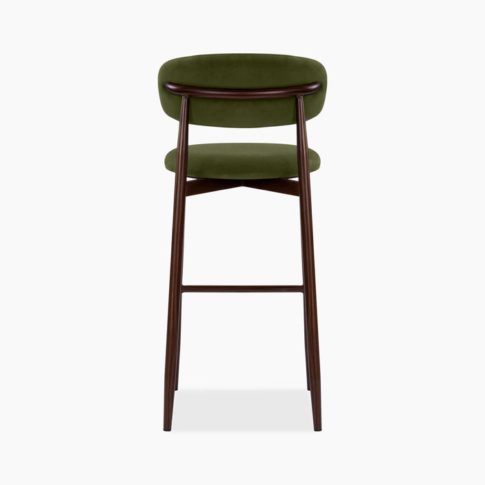 Halston Bar Stool | Olive Green Sustainable Velvet & Walnut
