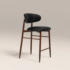 Halston Kitchen Stool | Vintage Black Faux Leather & Walnut