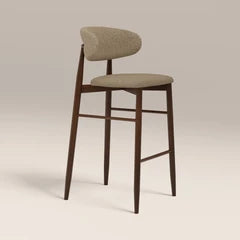 Halston Bar Stool | Latte Sustainable Fabric & Walnut