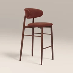 Halston Bar Stool | Rust Red Sustainable Velvet & Walnut