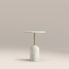 Kingston Round Side Table | White Marble & White
