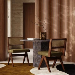 Cary Wooden Dining Chair | Moss Green Sustainable Mohair Velvet & Walnut