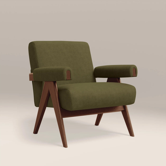 Cary Accent Chair Moss Green Sustainable Mohair Velvet & Walnut