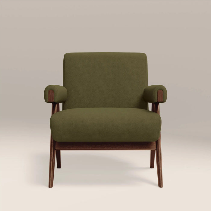 Cary Accent Chair Moss Green Sustainable Mohair Velvet & Walnut