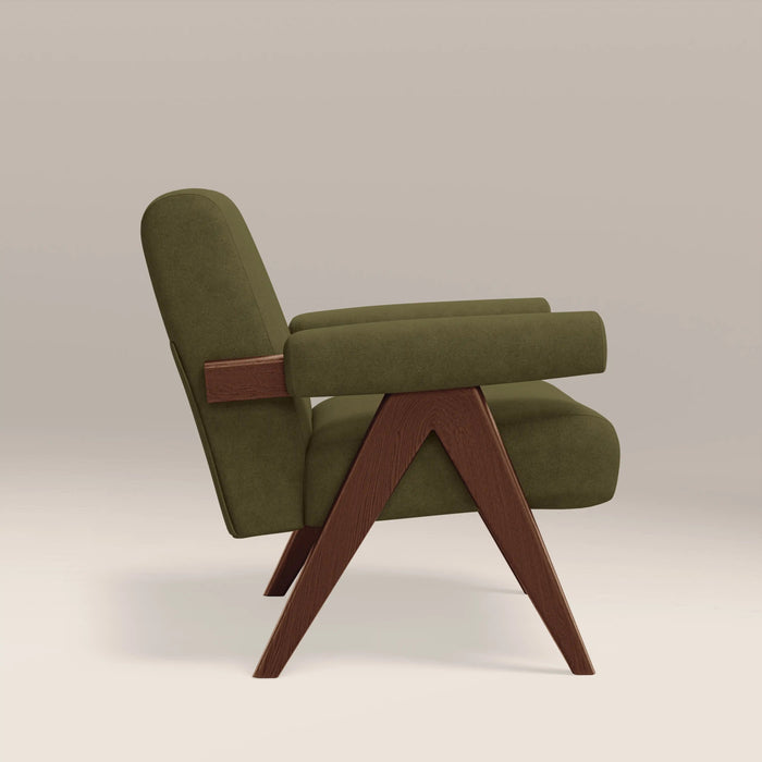 Cary Accent Chair Moss Green Sustainable Mohair Velvet & Walnut