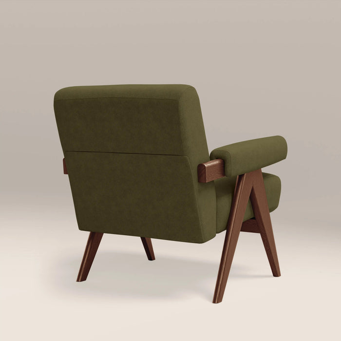 Cary Accent Chair Moss Green Sustainable Mohair Velvet & Walnut