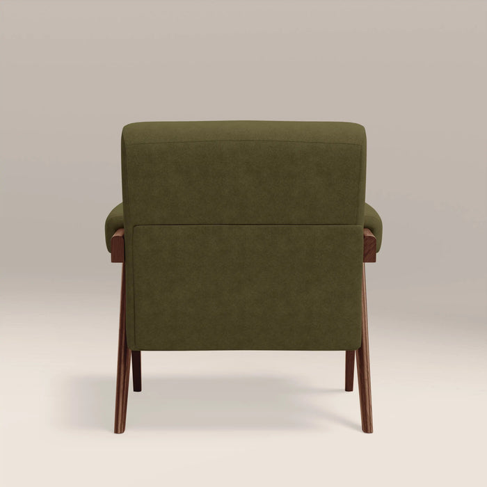 Cary Accent Chair Moss Green Sustainable Mohair Velvet & Walnut