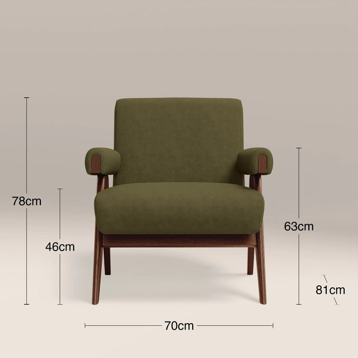 Cary Accent Chair Moss Green Sustainable Mohair Velvet & Walnut