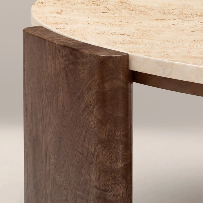 Emil Round Coffee Table | Natural Travertine & Walnut