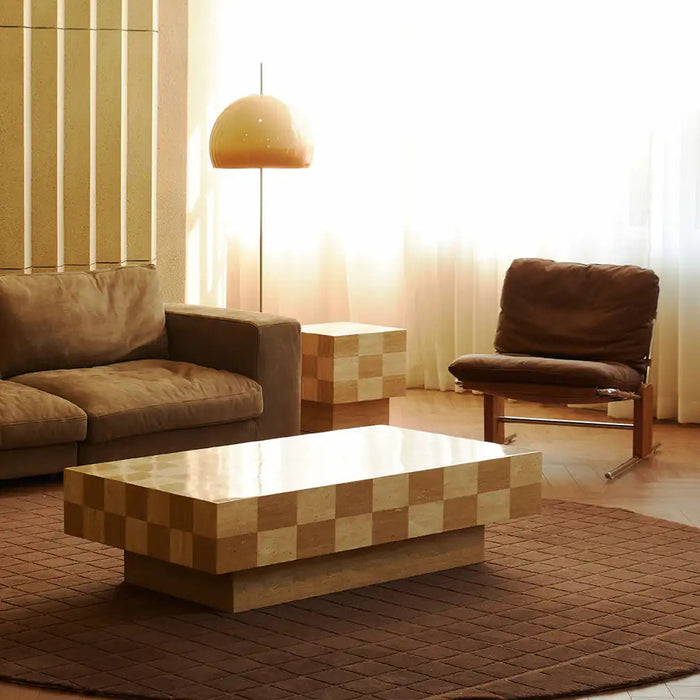 Checkmate Rectangle Coffee Table Natural Travertine