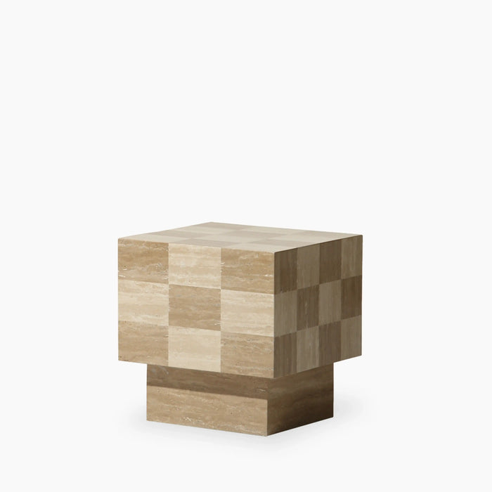 Checkmate Square Side Table | Natural Travertine