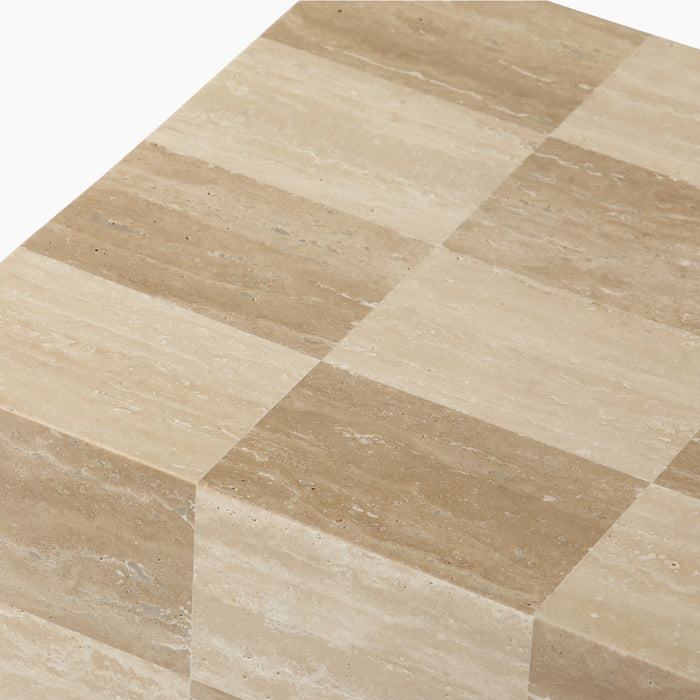 Checkmate Square Side Table | Natural Travertine