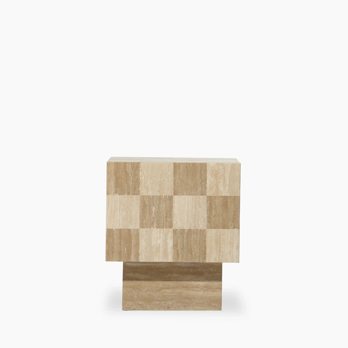 Checkmate Square Side Table | Natural Travertine