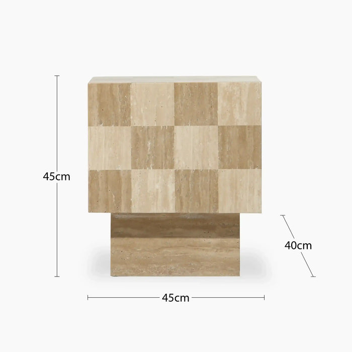 Checkmate Square Side Table | Natural Travertine