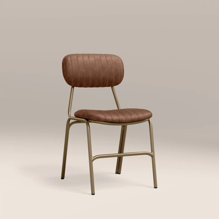 Boston Dining Chair | Vintage Tan Faux Leather & Brass