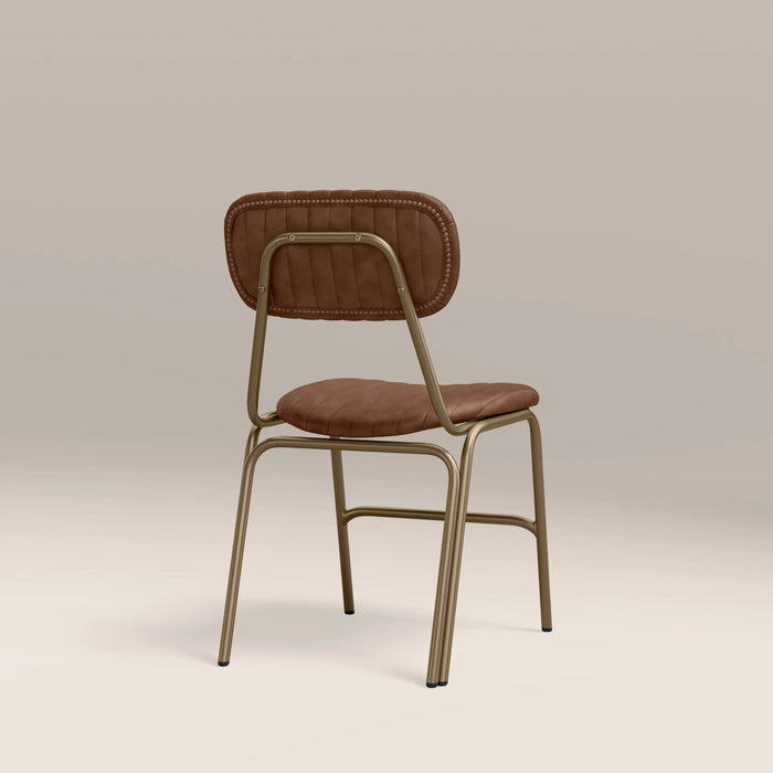 Boston Dining Chair | Vintage Tan Faux Leather & Brass