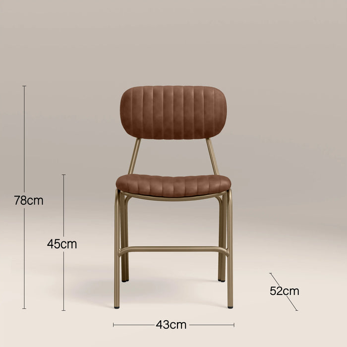 Boston Dining Chair | Vintage Tan Faux Leather & Brass