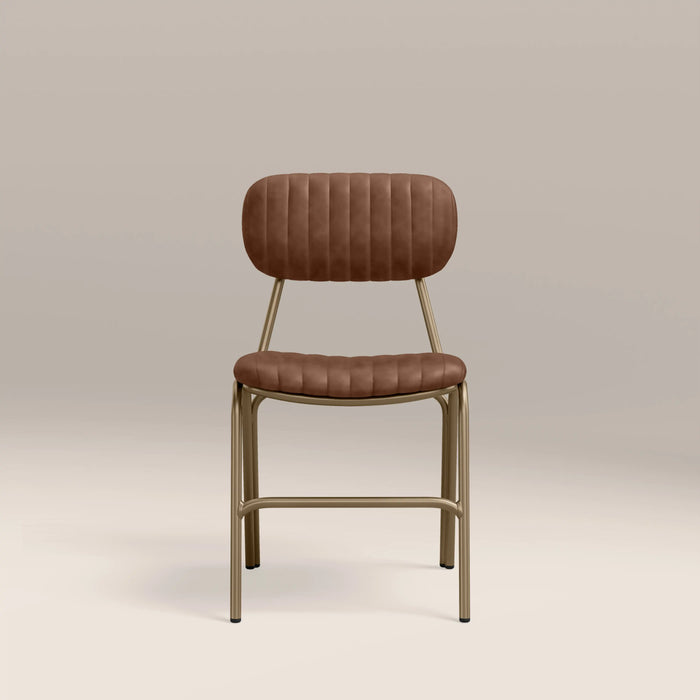 Boston Dining Chair | Vintage Tan Faux Leather & Brass