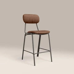 Boston Kitchen Stool With Backrest | Tan Faux Leather & Gunmetal