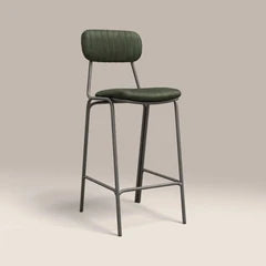 Boston Bar Stool With Backrest | Dark Green Faux Leather & Gunmetal