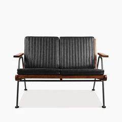 Wickham 2 Seater Sofa | Black Faux Leather & Walnut
