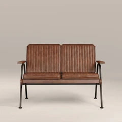 Wickham 2 Seater Sofa | Brown Faux Leather & Walnut