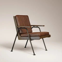 Wickham Armchair | Brown Faux Leather & Walnut