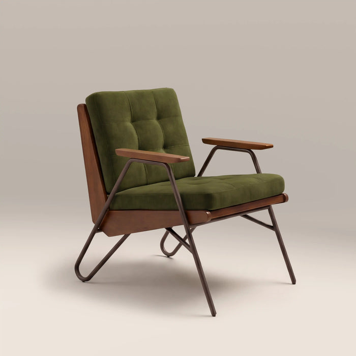 Aspen Accent Chair Olive Green Sustainable Velvet & Walnut