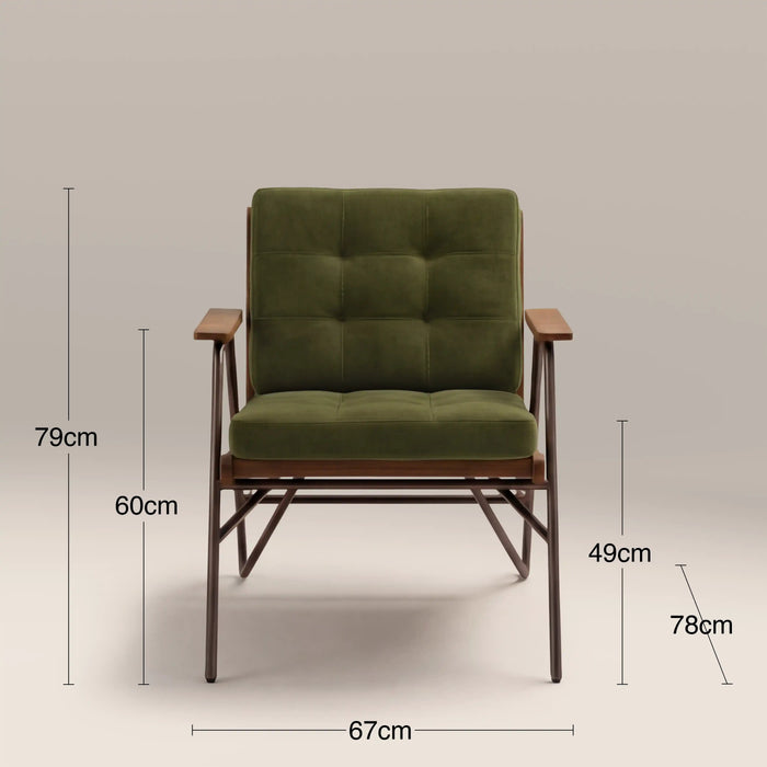 Aspen Accent Chair Olive Green Sustainable Velvet & Walnut