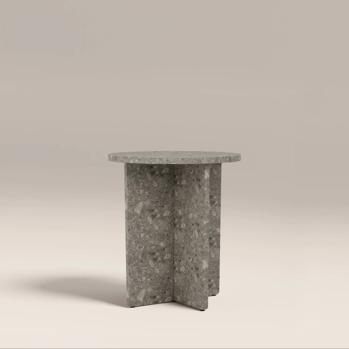 Wedge Round Side Table Cloud Grey Riverstone Marble