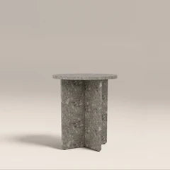 Wedge Round Side Table | Cloud Grey Riverstone Marble