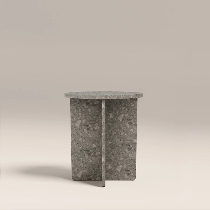 Wedge Round Side Table Cloud Grey Riverstone Marble
