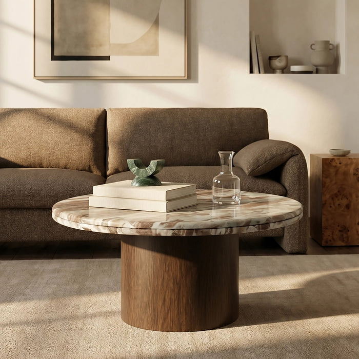 Bond Round Coffee Table French Riviera Marble & Walnut